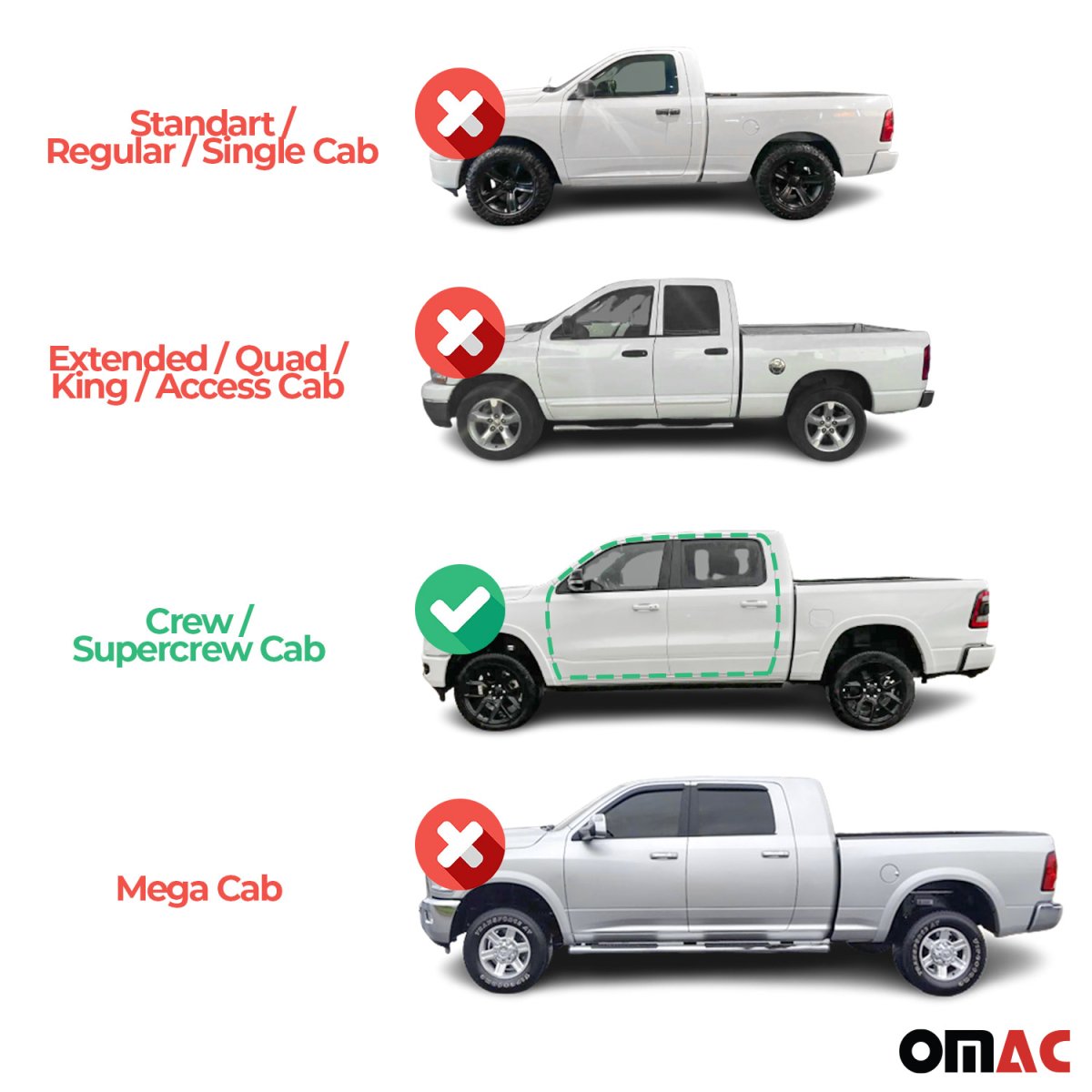 Ford Ranger T6 Doublecab Side Steps - Omac - FABA Aluminium (193) 2Pcs - Silver Black - '19-'23
